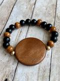 Engraved Wooden Bead Necklace and Bracelet Set