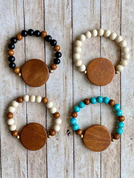 Engraved Wooden Bead Necklace and Bracelet Set