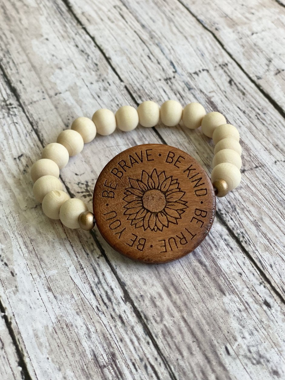 Engraved Wooden Bead Necklace and Bracelet Set